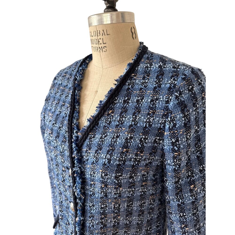 Talbots Blazer Exquisite Tweed Jacket in Blue Plaid Tweed Size 10 Petite NEW NWT - Picture 3 of 8